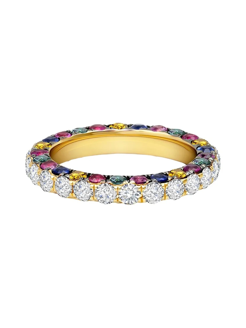 Rainbow Gem and Diamond 3-Sided Band Ring