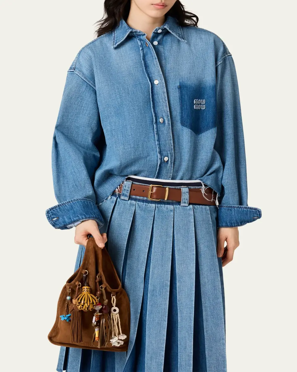 Miu Miu Denim Long-Sleeve Crop Button-Down Shirt | Thumbnail 4 Miu Miu Denim Long-Sleeve Crop Button-Down Shirt | Thumbnail 4