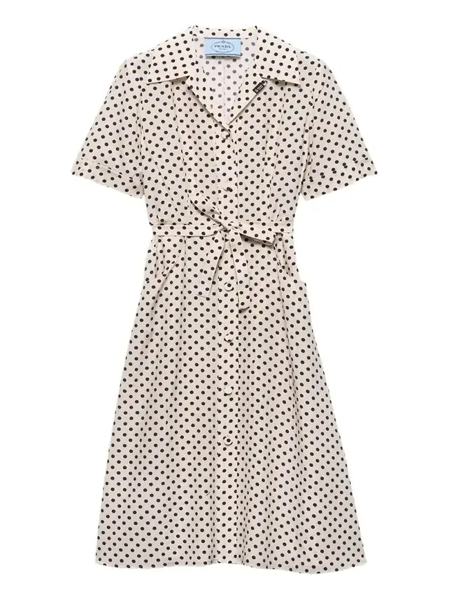 Prada Polka-Dot Print Marocain Shirtdress