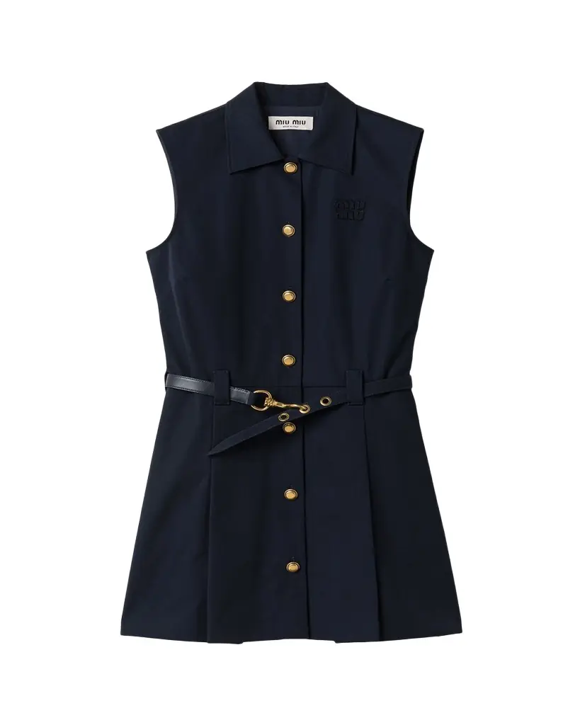 Miu Miu Sleeveless Belted Cotton Mini Shirtdress | Image 1 Miu Miu Sleeveless Belted Cotton Mini Shirtdress | Image 1