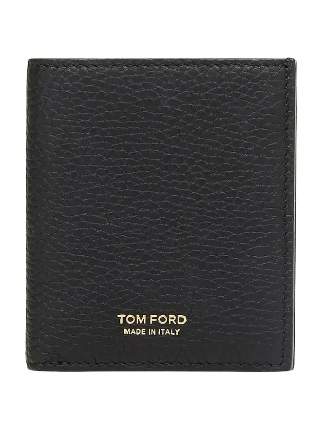 Men's T Line Grained Leather Bifold Card Holder Men's T Line Grained Leather Bifold Card Holder