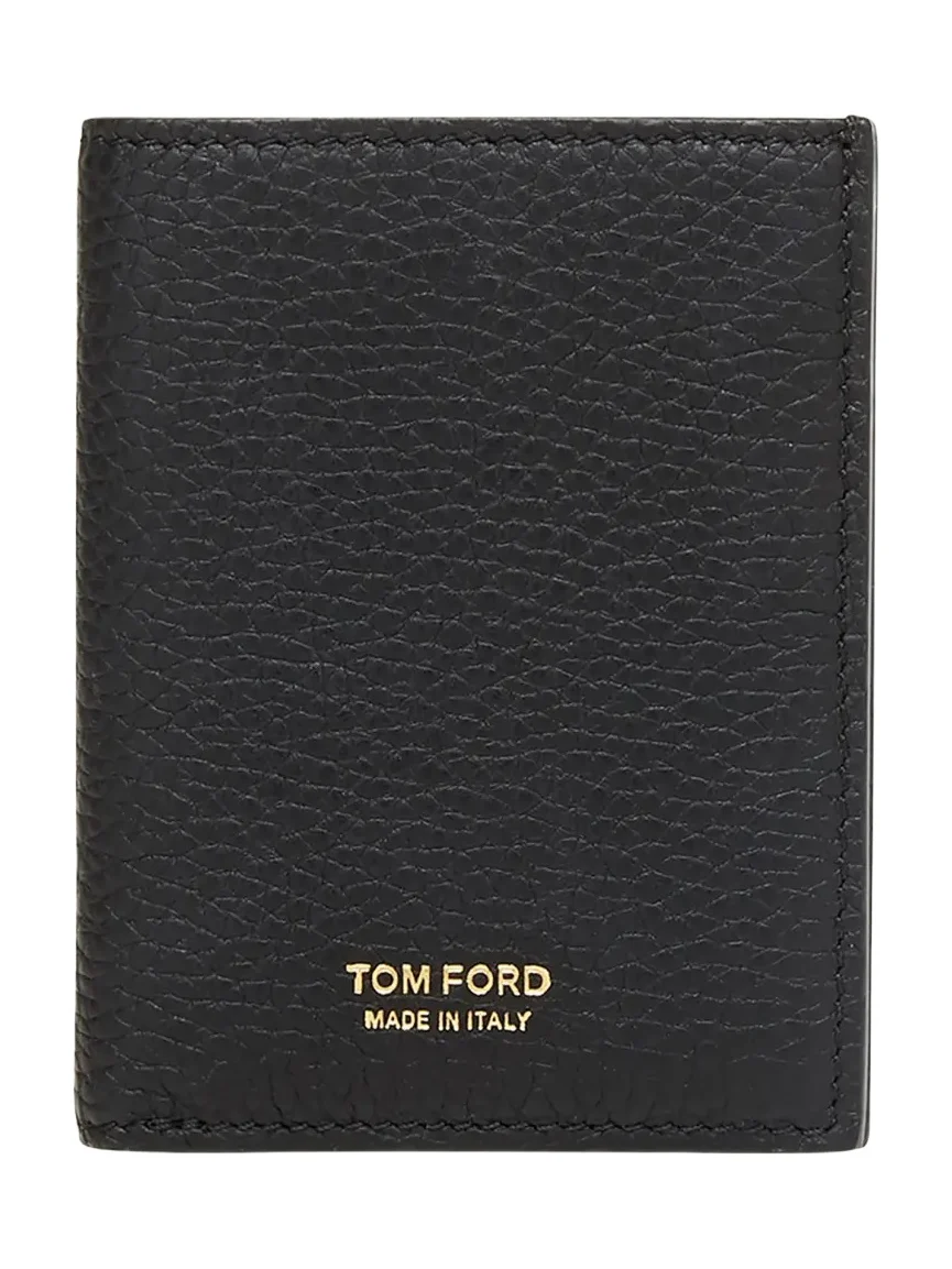 Men's T Line Grained Leather Bifold Card Holder