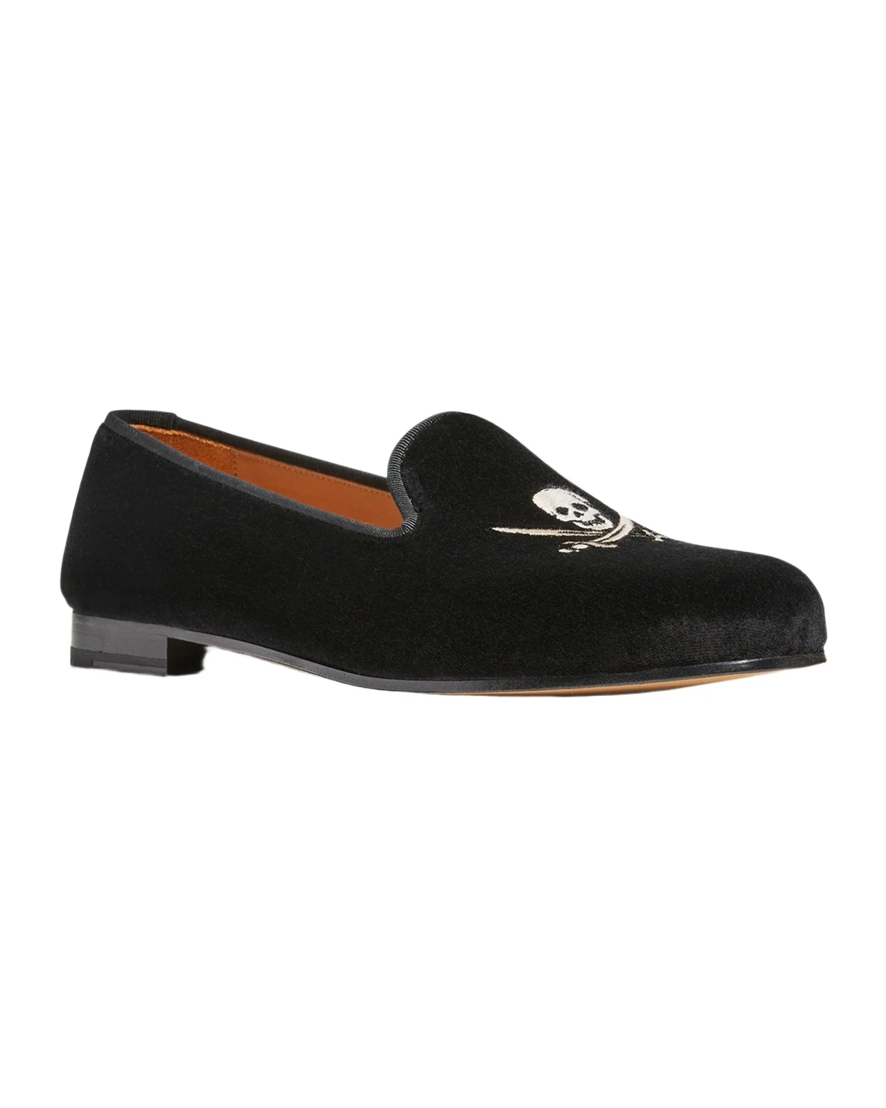 Men's Jolly Roger Skull Embroidered Velvet Smoking Slippers Men's Jolly Roger Skull Embroidered Velvet Smoking Slippers