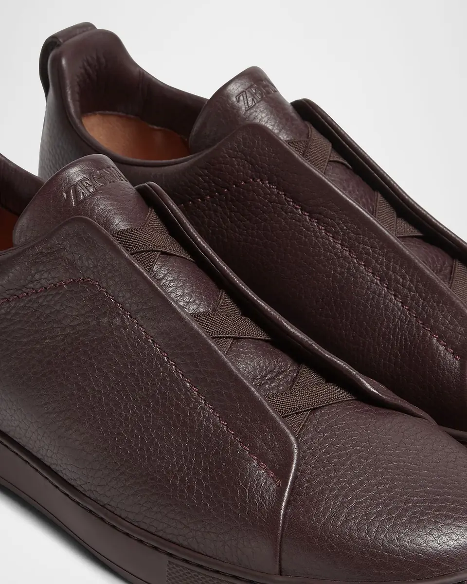 Zegna Men's Triple Stitch Deerskin Leather Sneakers | Thumbnail 2 Zegna Men's Triple Stitch Deerskin Leather Sneakers | Thumbnail 2