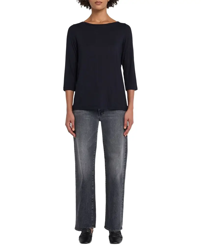 Soft Touch 3/4-Sleeve Pleat Back Crewneck Tee