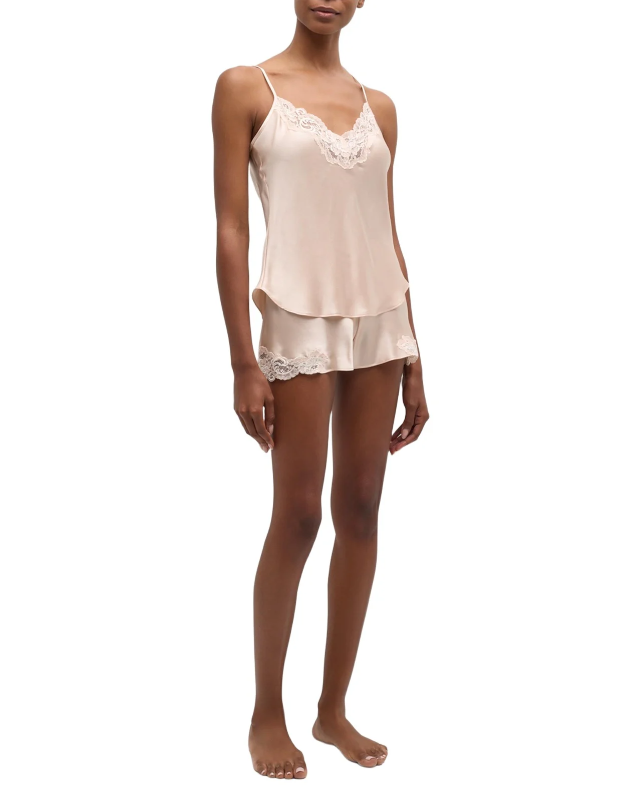 Christine Lingerie Bijoux Short Lace-Trim Silk Pajama Set