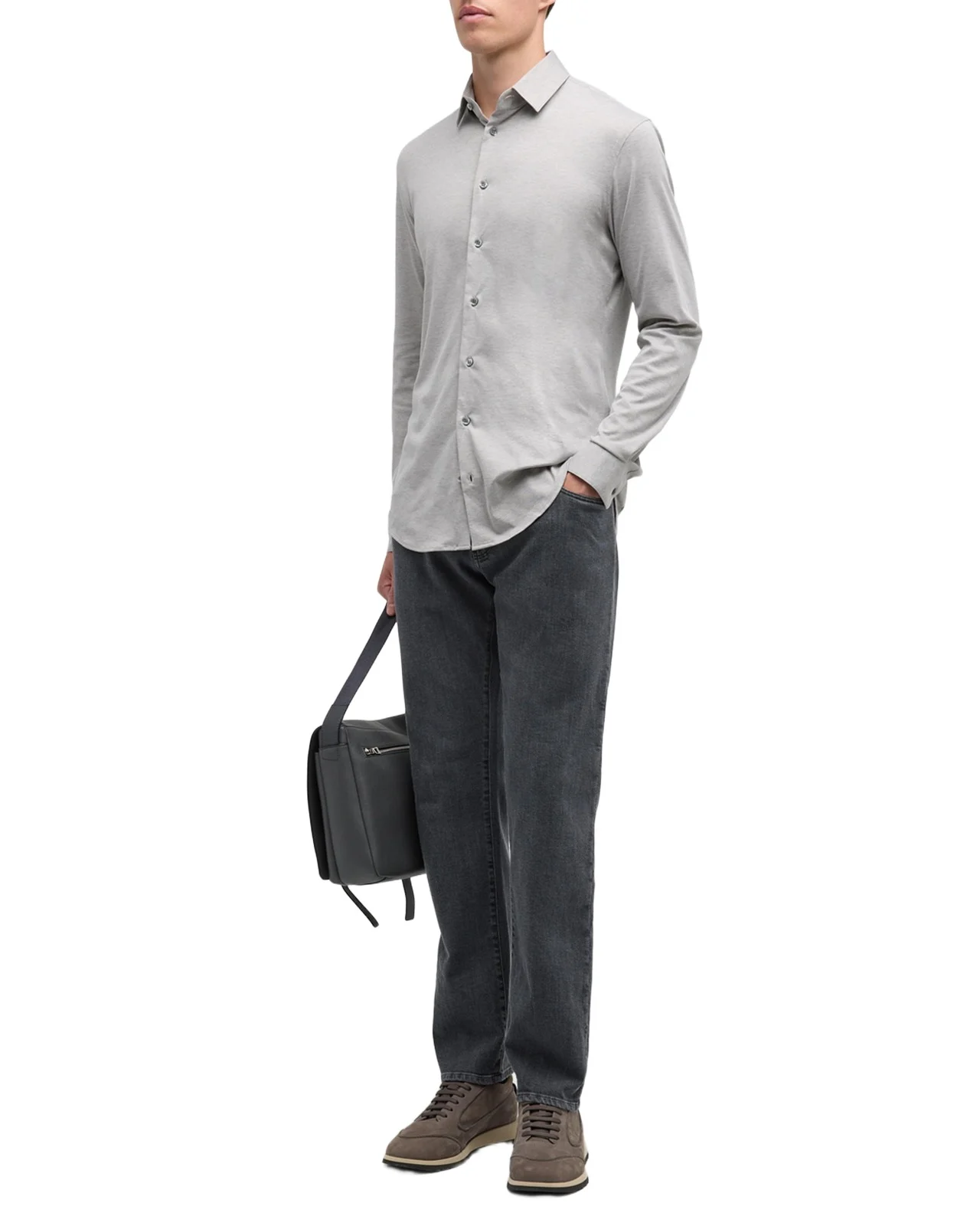 Men's Solid Cotton Stretch Sport Shirt