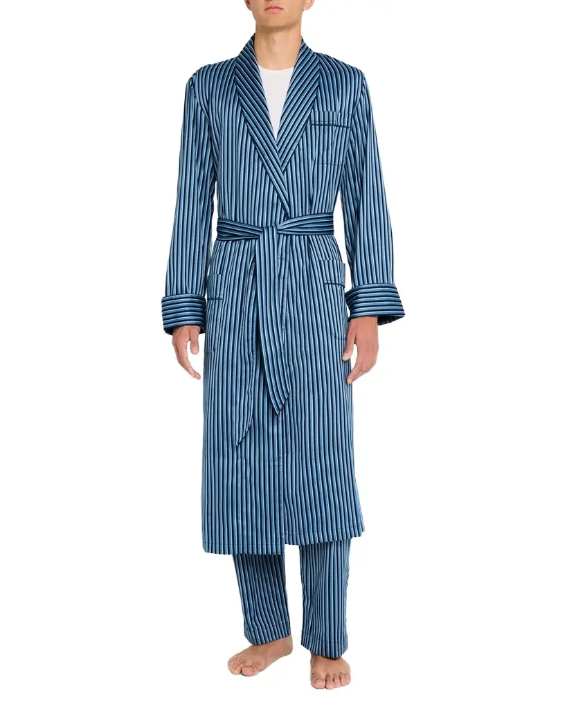 Derek Rose Men's Wellington Stripe Cotton Shawl-Collar Robe