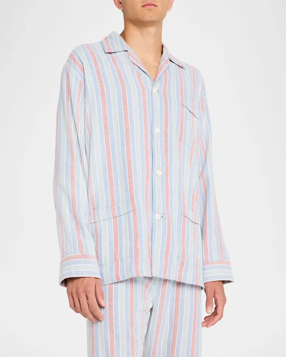 Derek Rose Men's Kelburn Cotton Stripe Long Pajama Set | Thumbnail 3 Derek Rose Men's Kelburn Cotton Stripe Long Pajama Set | Thumbnail 3