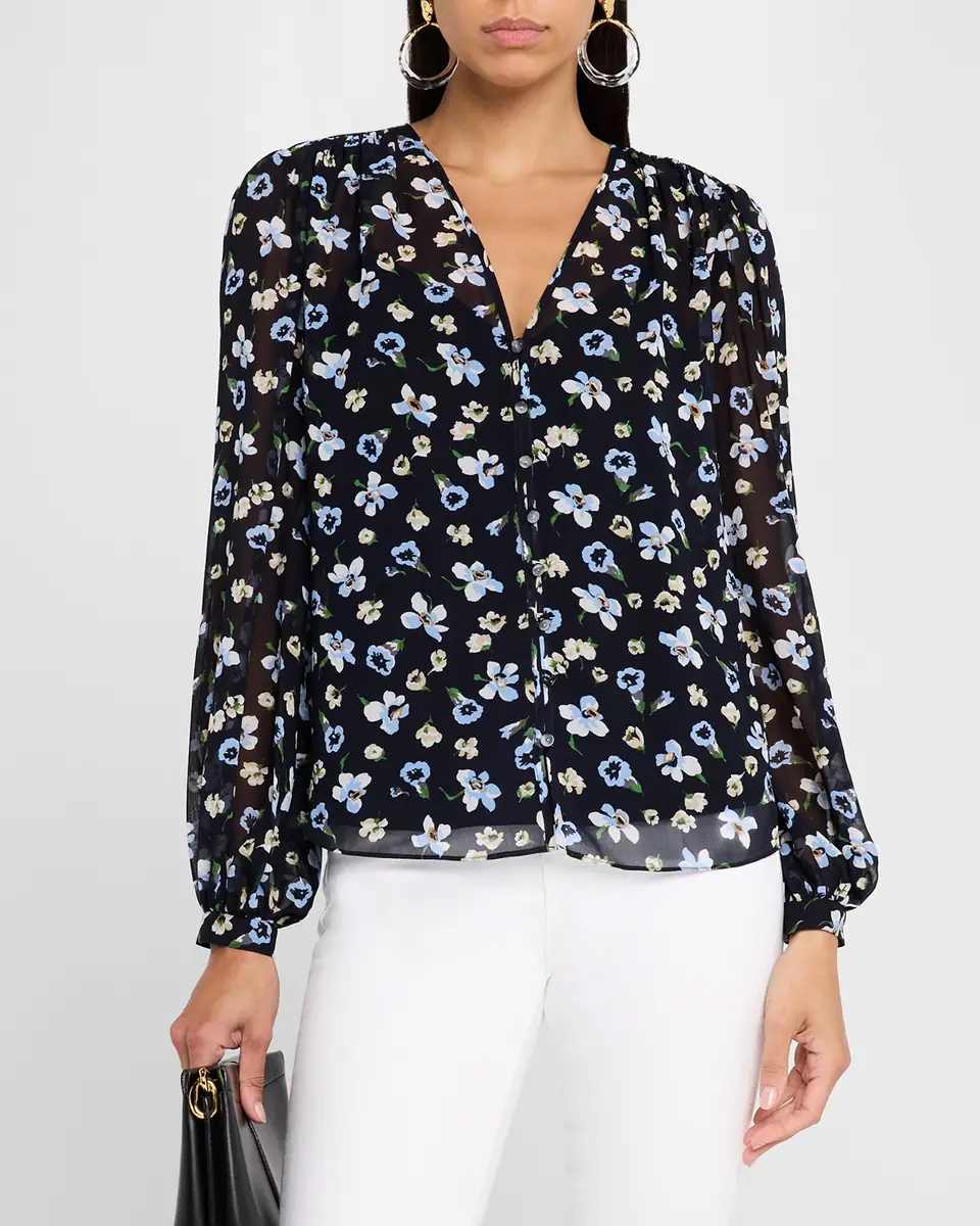 Veronica Beard Alec Long-Sleeve Floral Silk Top | Thumbnail 3 Veronica Beard Alec Long-Sleeve Floral Silk Top | Thumbnail 3