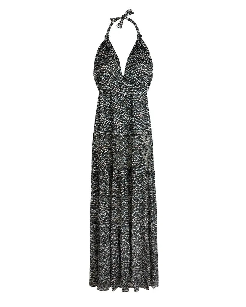 Vilebrequin Pearl Devore Tiered Silk Maxi Dress