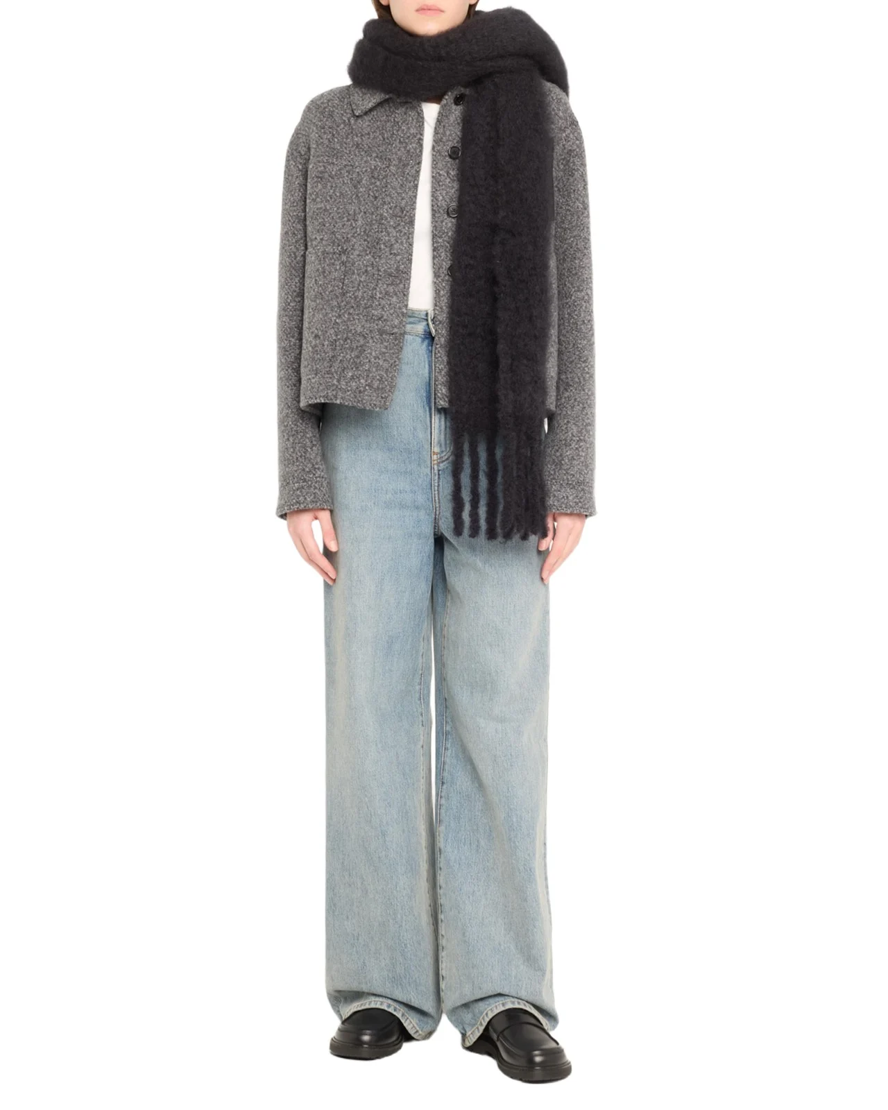 Wool-Blend Fringe Trim Scarf