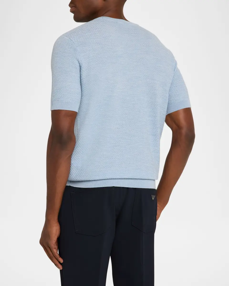 Emporio Armani Men's Textured Wool Short-Sleeve Crewneck Sweater | Thumbnail 2