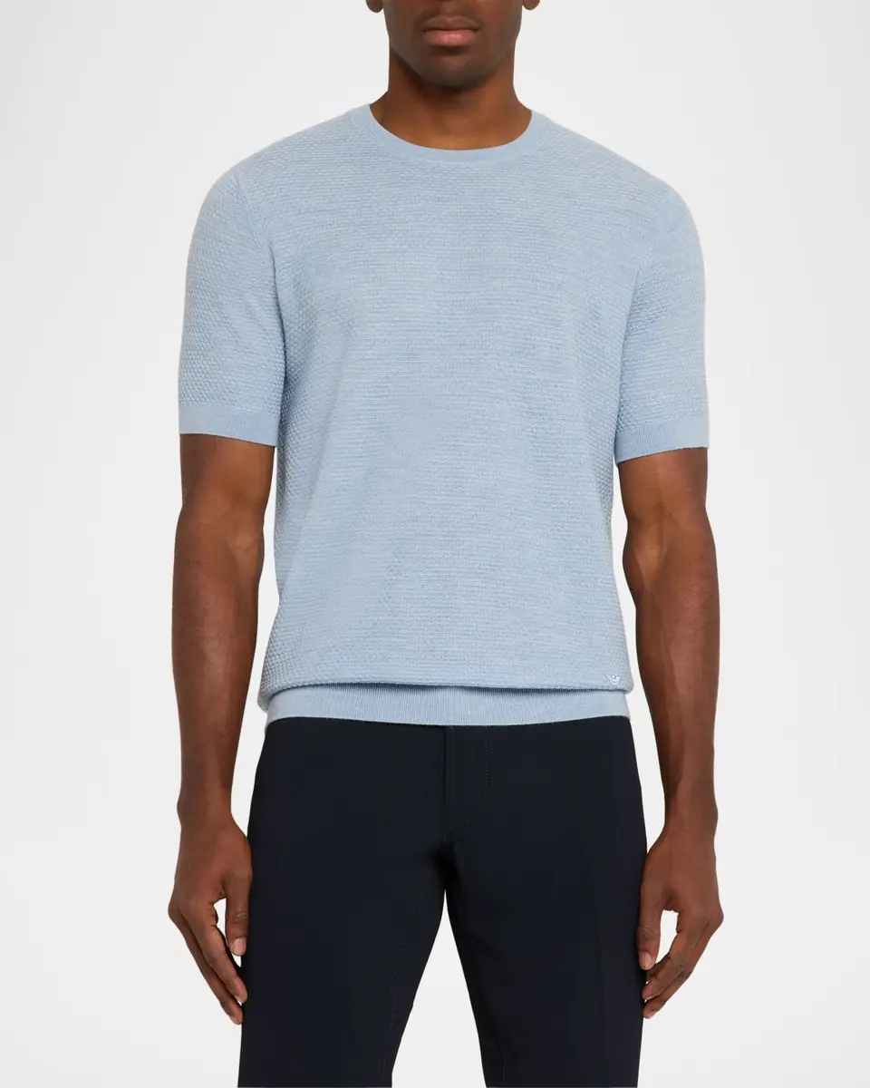 Emporio Armani Men's Textured Wool Short-Sleeve Crewneck Sweater | Thumbnail 3