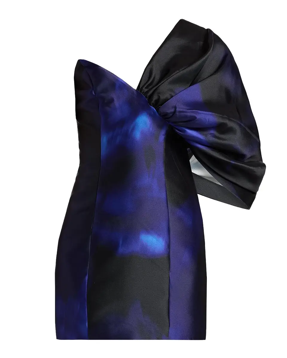 BCBGMAXAZRIA Exaggerated-Sleeve Printed Satin Mini Dress | Thumbnail 4