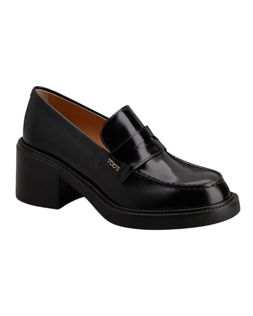 Tod's Gomma Leather Block-Heel Penny Loafers | Image 1 Tod's Gomma Leather Block-Heel Penny Loafers | Image 1