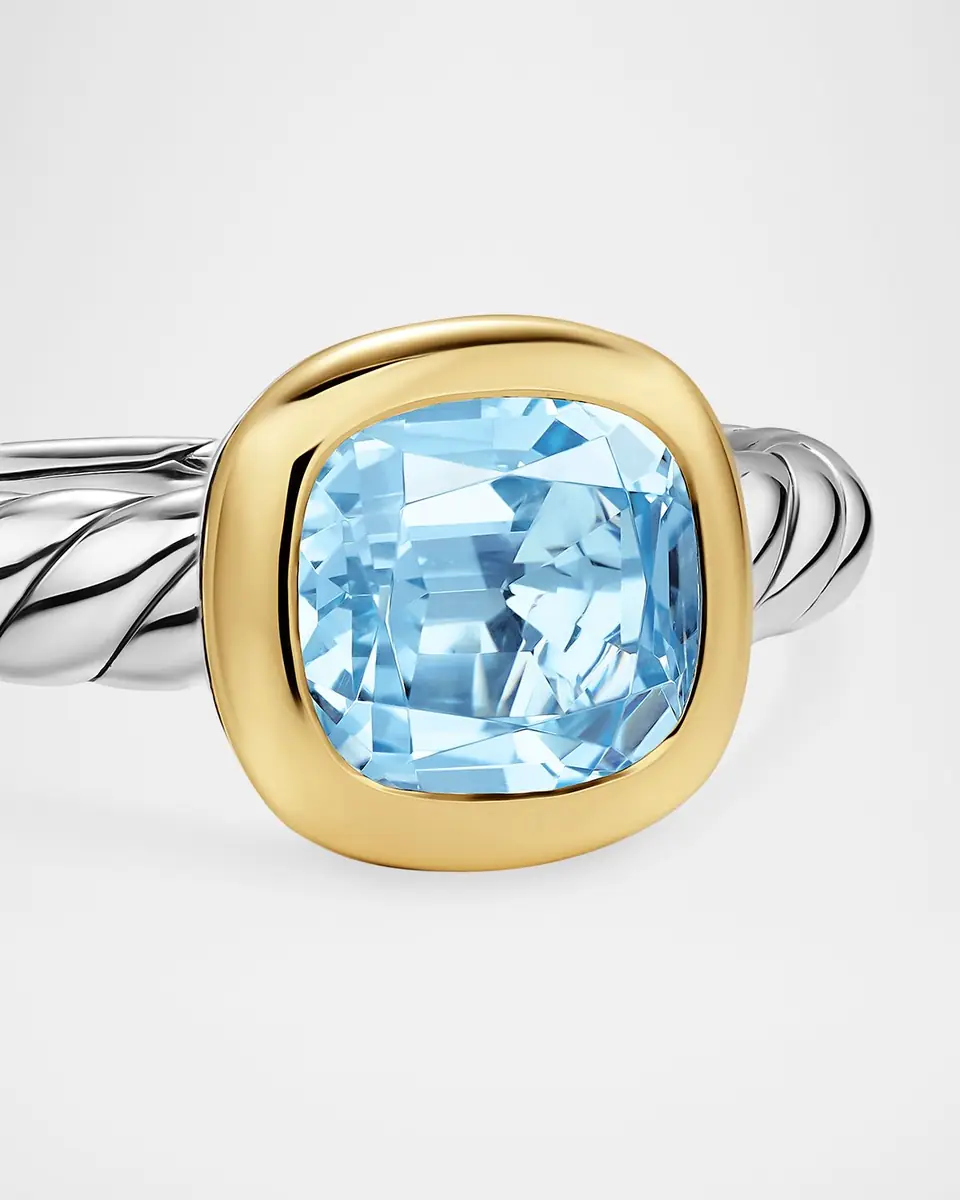 David Yurman DY Mercer Color Stone Ring in Silver with 18K Yellow Gold and Sky Blue Topaz, 7mm | Thumbnail 2 David Yurman DY Mercer Color Stone Ring in Silver with 18K Yellow Gold and Sky Blue Topaz, 7mm | Thumbnail 2