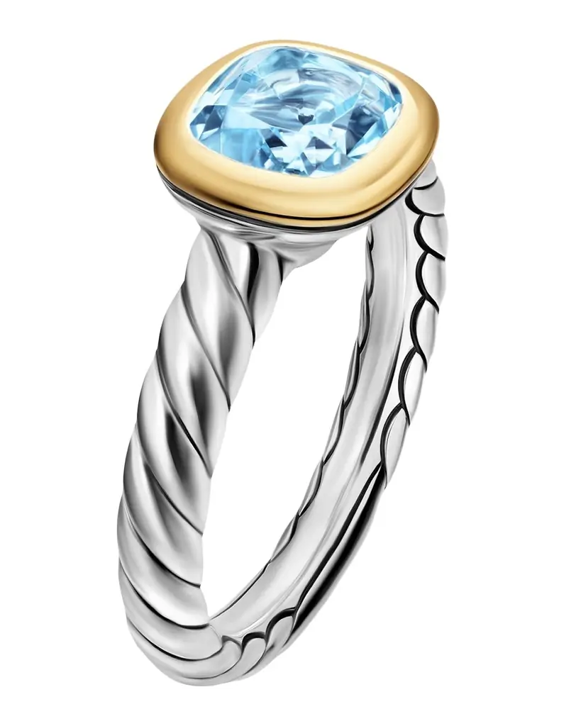 David Yurman DY Mercer Color Stone Ring in Silver with 18K Yellow Gold and Sky Blue Topaz, 7mm | Thumbnail 1 David Yurman DY Mercer Color Stone Ring in Silver with 18K Yellow Gold and Sky Blue Topaz, 7mm | Thumbnail 1