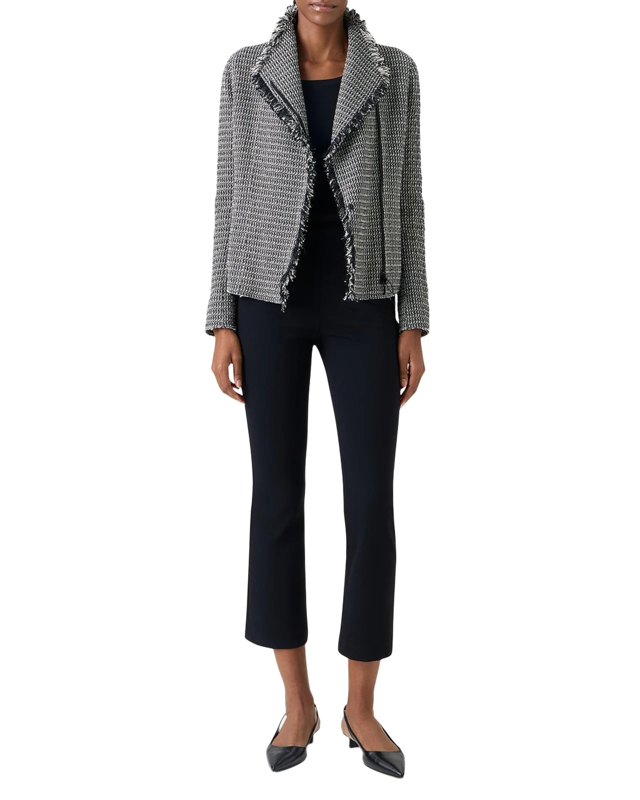 Salt And Pepper Tweed Fringed Moto Jacket