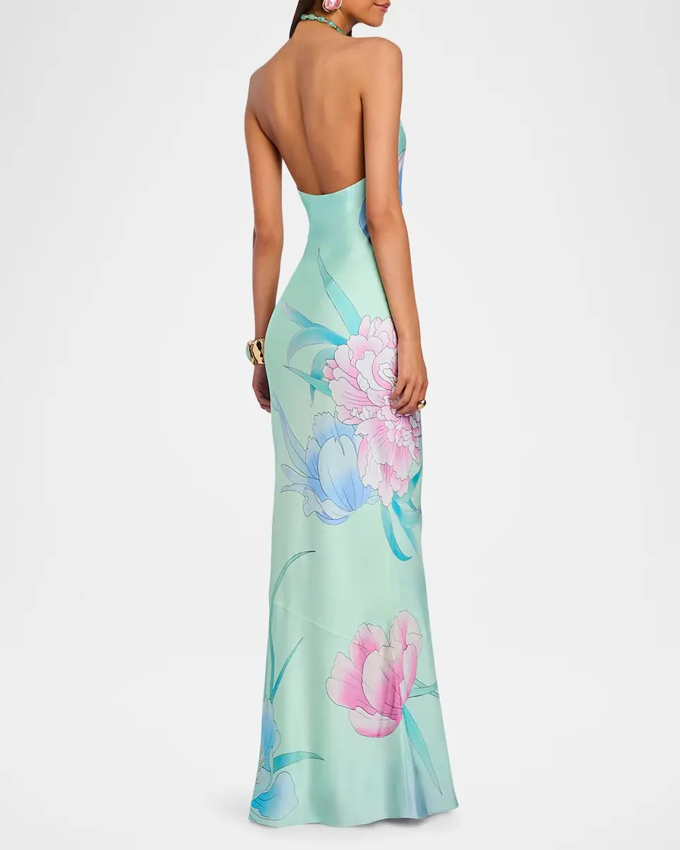 Retrofête Anat Floral Satin Halter Dress | Thumbnail 2 Retrofête Anat Floral Satin Halter Dress | Thumbnail 2
