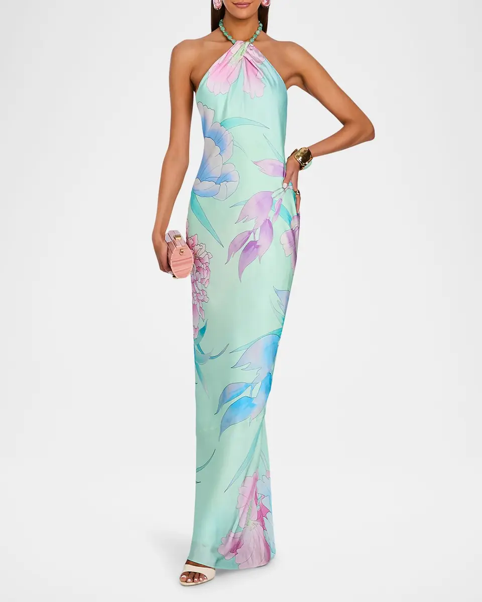 Retrofête Anat Floral Satin Halter Dress | Thumbnail 3 Retrofête Anat Floral Satin Halter Dress | Thumbnail 3