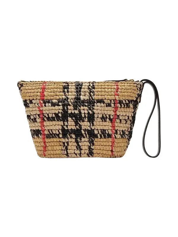 Margate Crochet Check Raffia Pouch Bag Margate Crochet Check Raffia Pouch Bag
