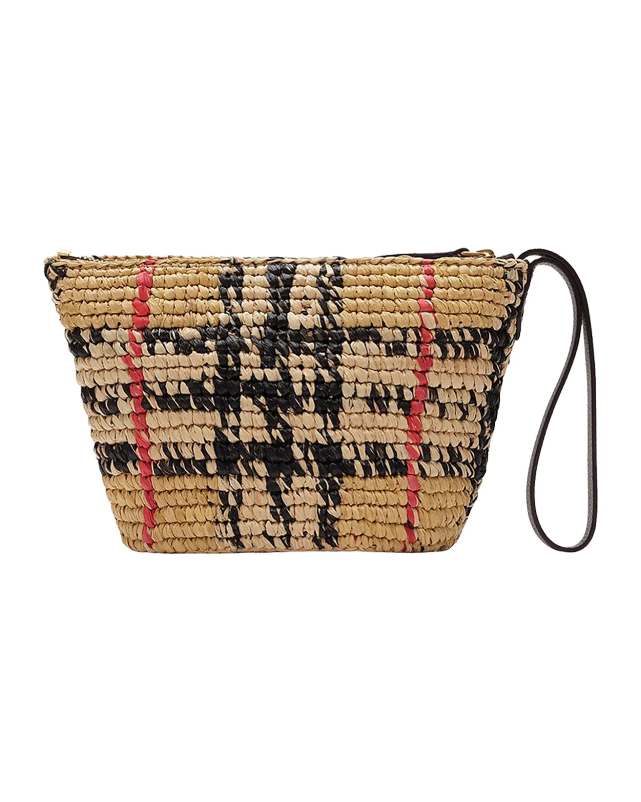 Burberry Margate Crochet Check Raffia Pouch Bag