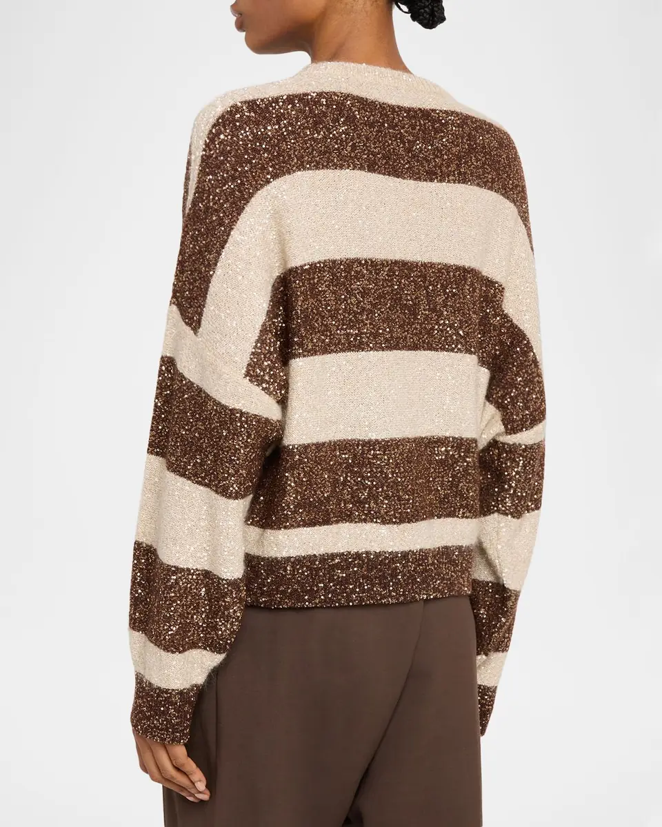Brunello Cucinelli Micro Sequin Relaxed Striped Sweater | Thumbnail 2 Brunello Cucinelli Micro Sequin Relaxed Striped Sweater | Thumbnail 2