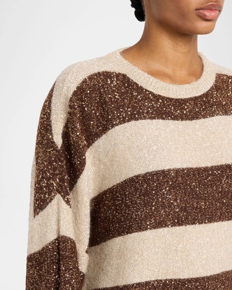 Brunello Cucinelli Micro Sequin Relaxed Striped Sweater | Thumbnail 4 Brunello Cucinelli Micro Sequin Relaxed Striped Sweater | Thumbnail 4