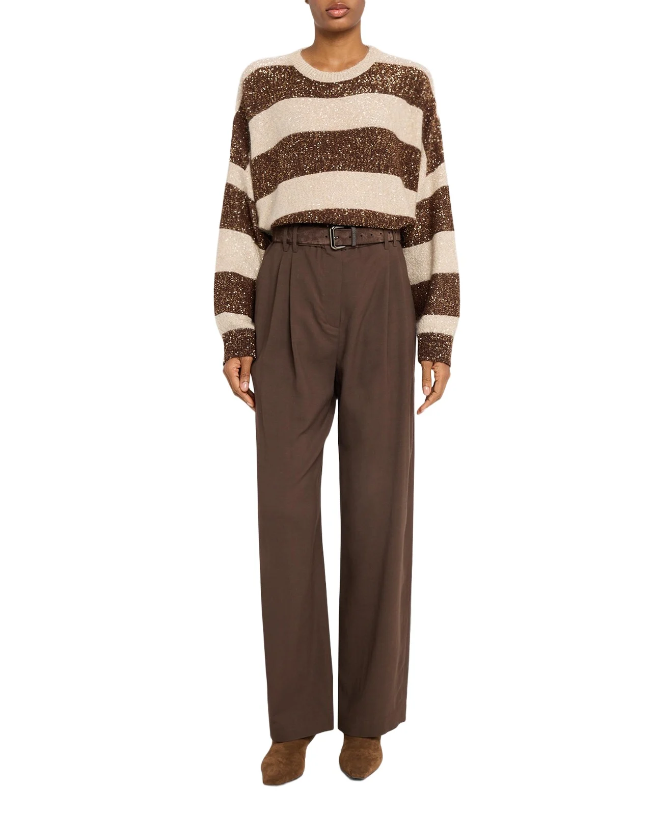 Brunello Cucinelli Micro Sequin Relaxed Striped Sweater
