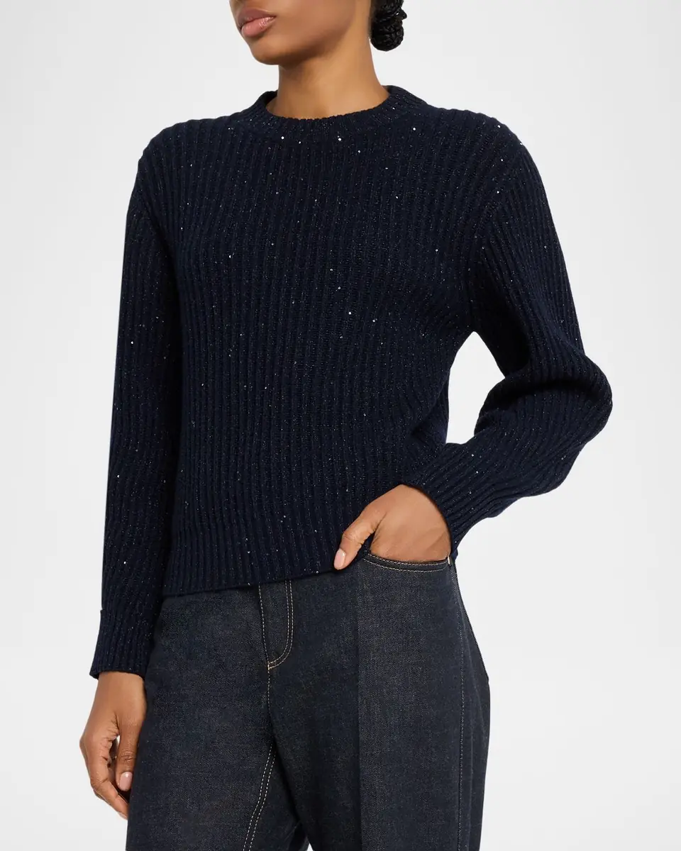 Brunello Cucinelli Cashmere-Wool Micro Sequin Ribbed Sweater | Thumbnail 3 Brunello Cucinelli Cashmere-Wool Micro Sequin Ribbed Sweater | Thumbnail 3