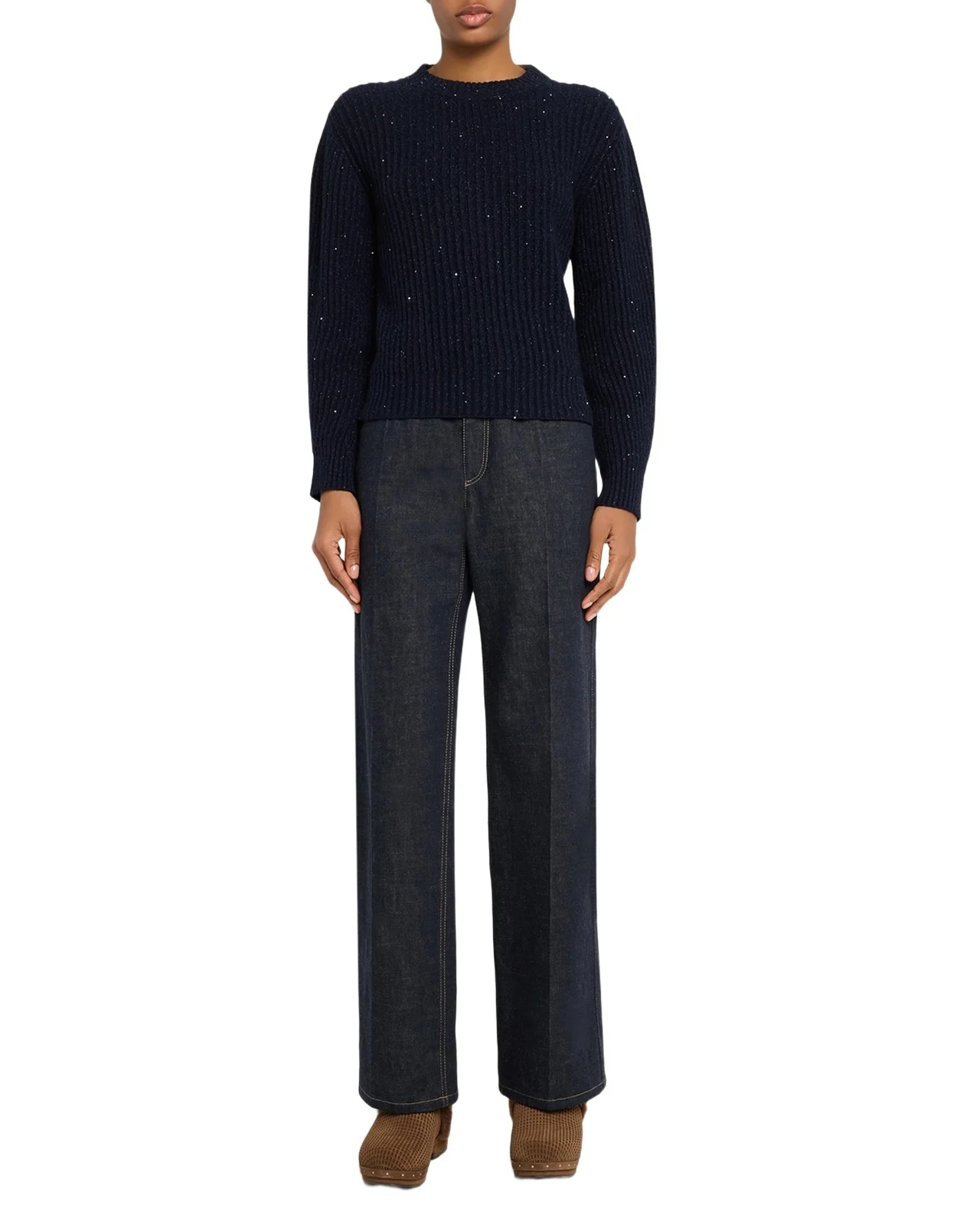 Cashmere-Wool Micro Sequin Ribbed Sweater