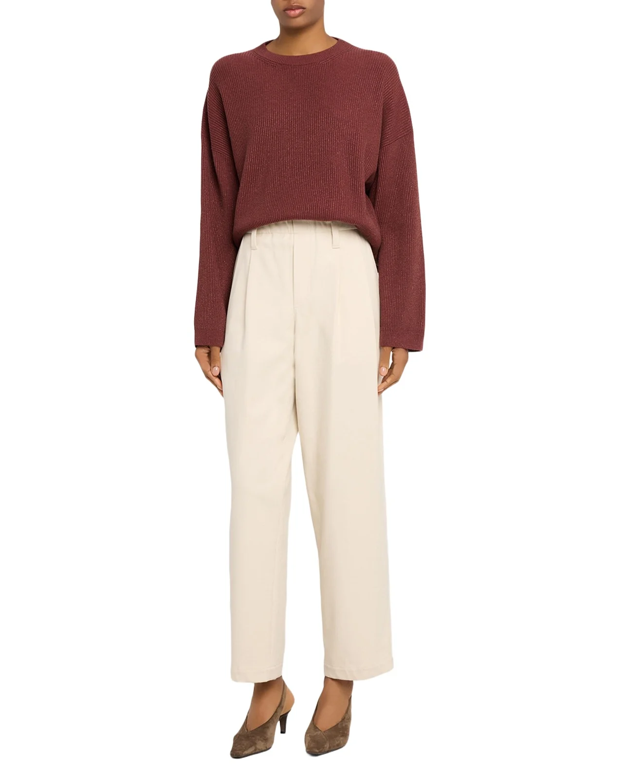 Shimmering Cashmere Rib Crewneck Sweater