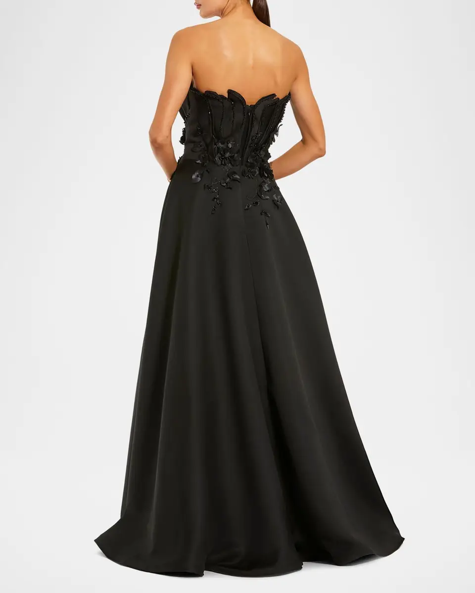 Mac Duggal Beaded Floral-Appliqued Charmeuse Strapless Gown | Thumbnail 2