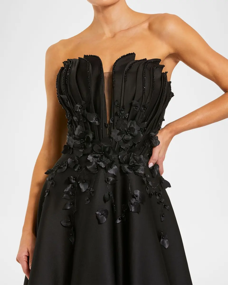 Mac Duggal Beaded Floral-Appliqued Charmeuse Strapless Gown | Thumbnail 3