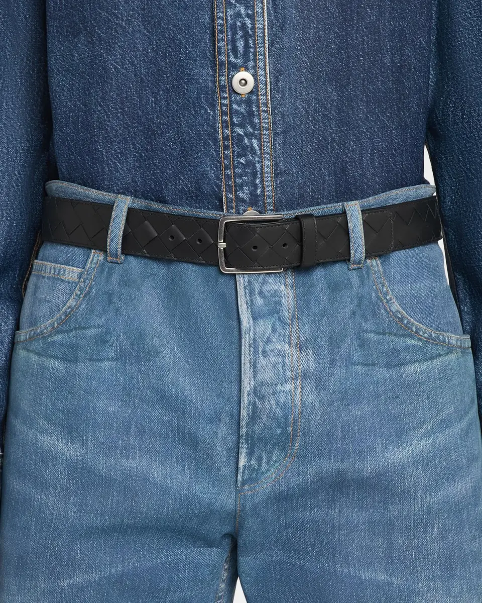 Bottega Veneta Men's Maxi-Intrecciato Leather Belt | Thumbnail 2
