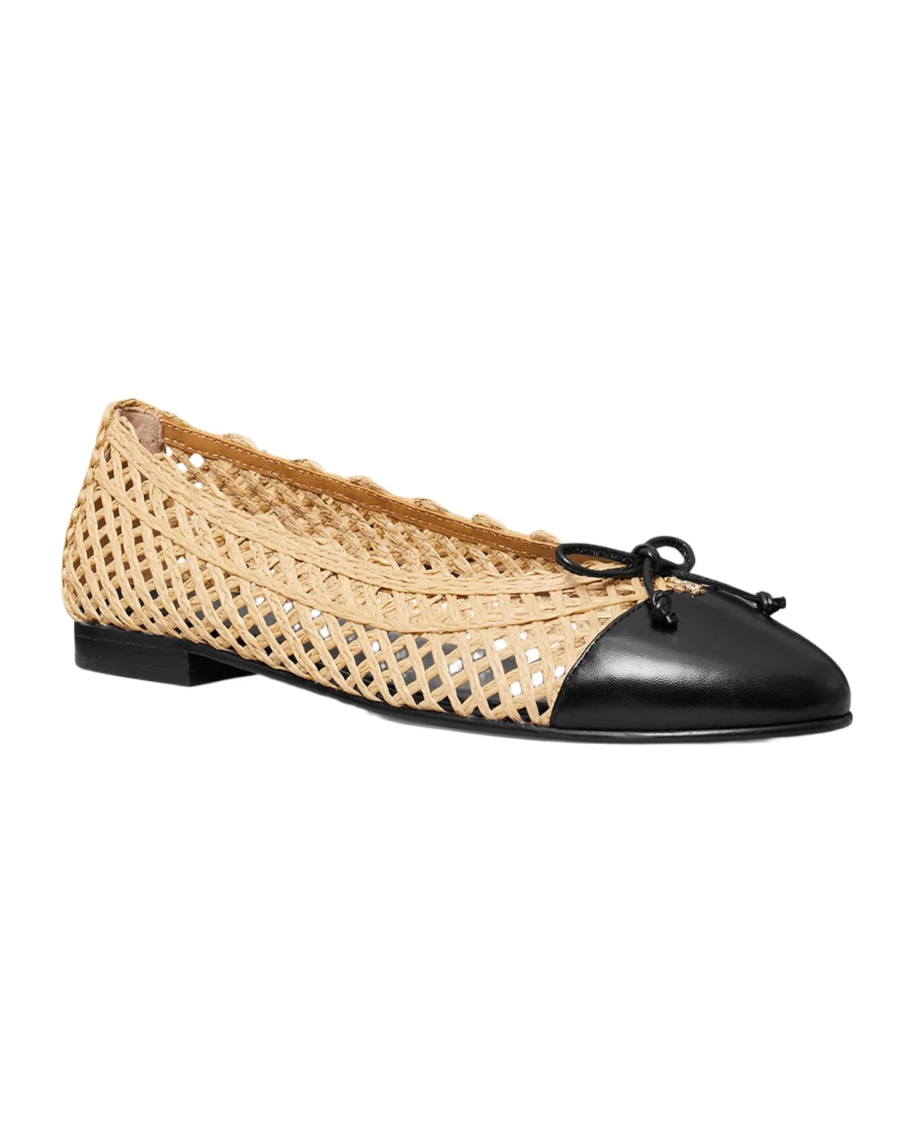 Tory Burch Woven Leather Cap-Toe Ballerina Flats