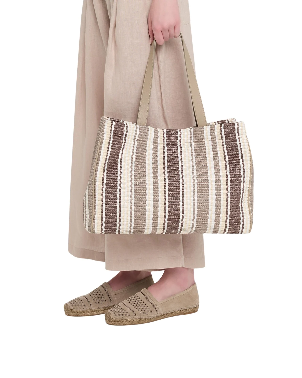 Striped Raffia Tote Bag