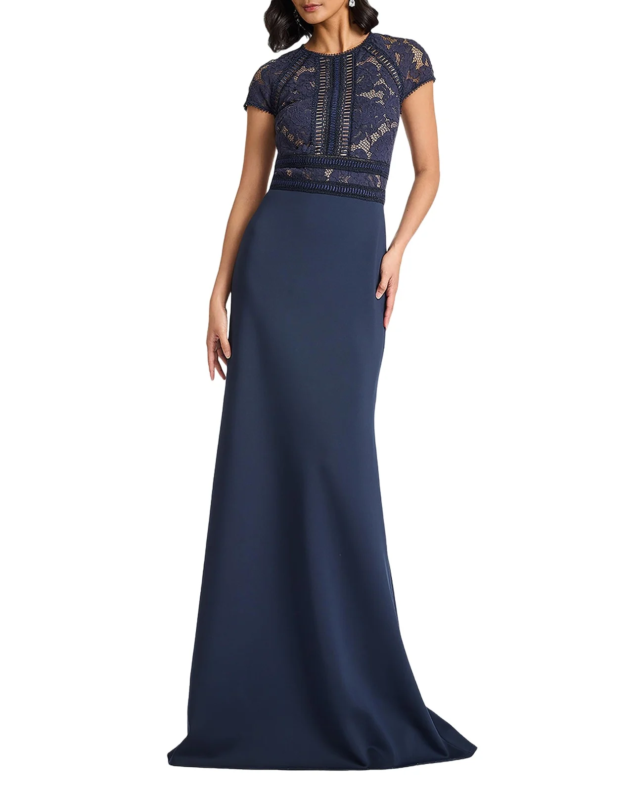 Braid-Trim Lace & Crepe Gown
