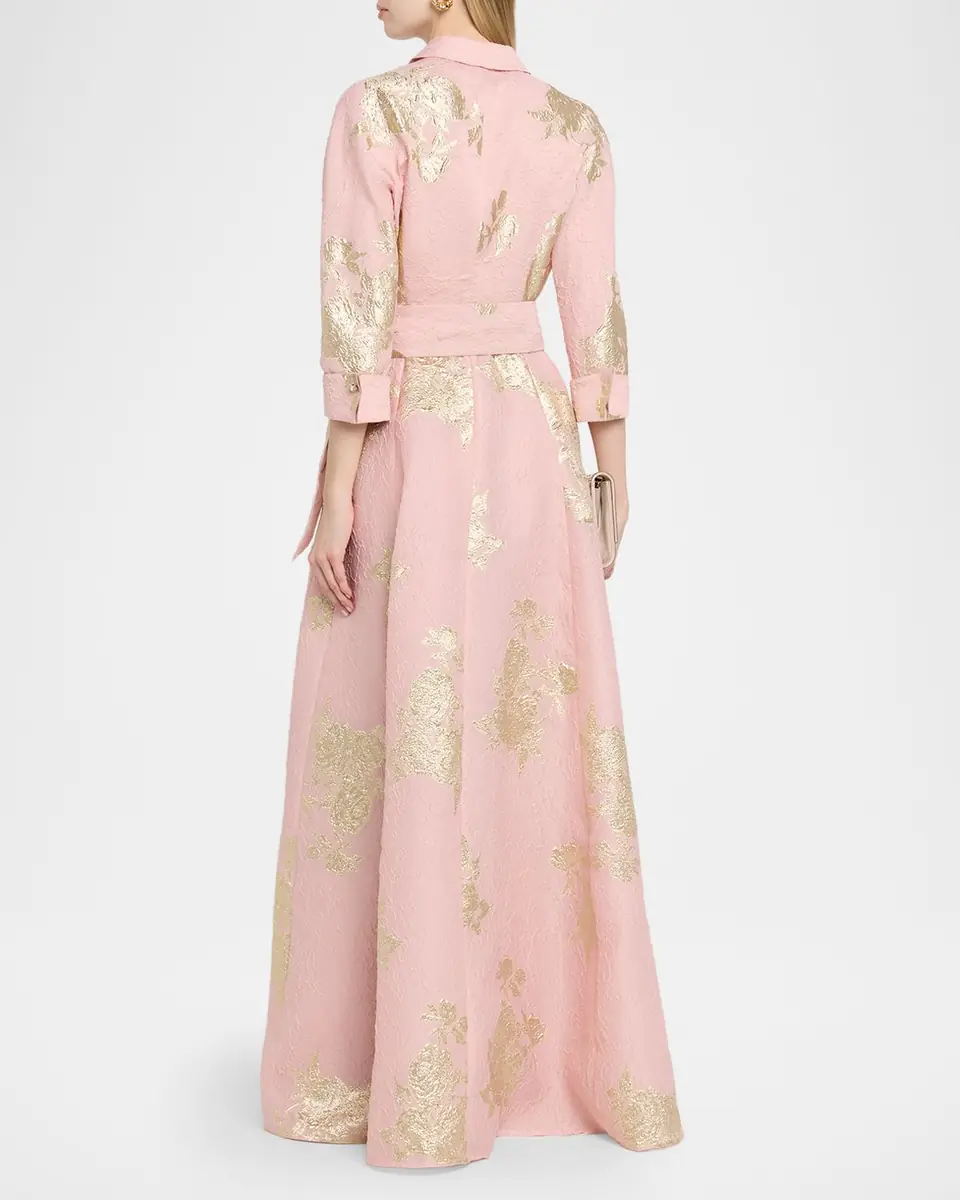 Rickie Freeman for Teri Jon Metallic Floral Jacquard Shirt Gown | Thumbnail 2 Rickie Freeman for Teri Jon Metallic Floral Jacquard Shirt Gown | Thumbnail 2