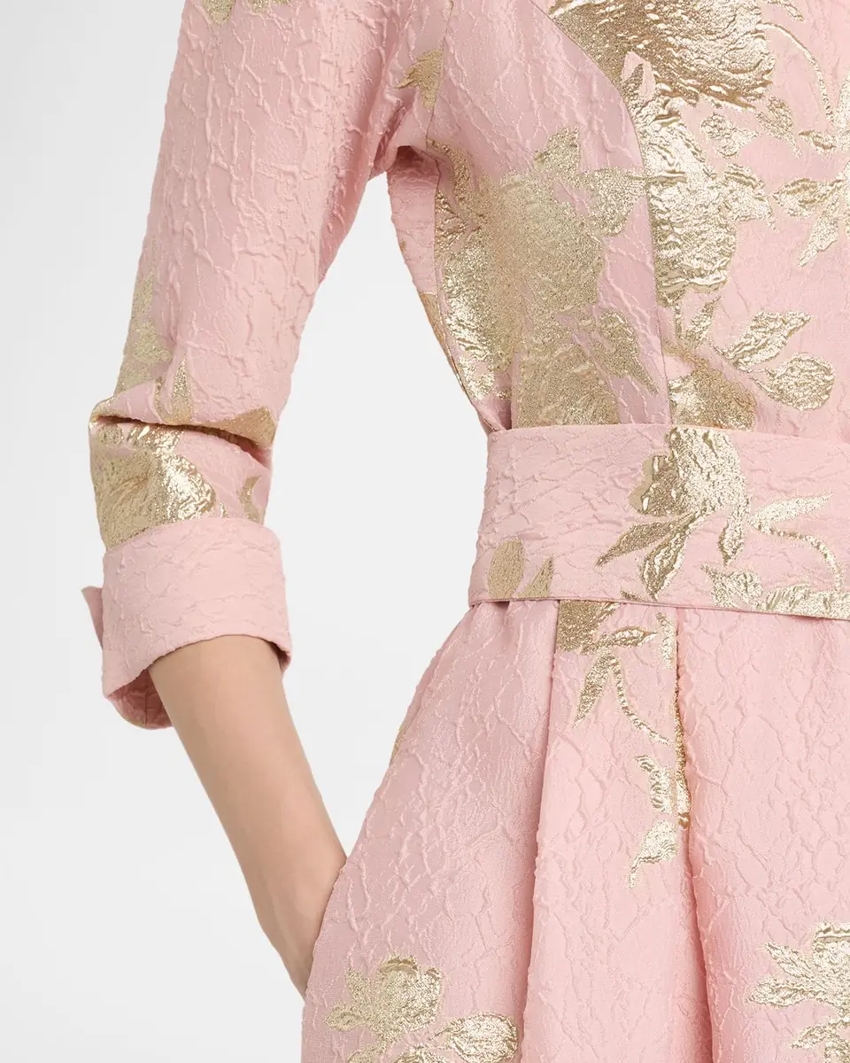 Rickie Freeman for Teri Jon Metallic Floral Jacquard Shirt Gown | Thumbnail 4 Rickie Freeman for Teri Jon Metallic Floral Jacquard Shirt Gown | Thumbnail 4