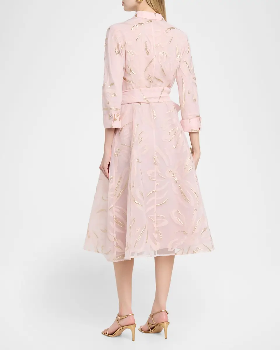 Rickie Freeman for Teri Jon Metallic Floral Organza Jacquard Midi Shirtdress | Thumbnail 2