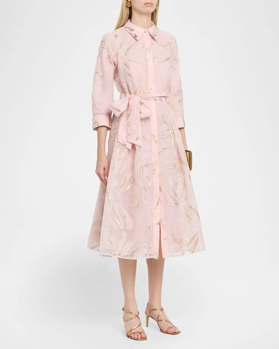 Rickie Freeman for Teri Jon Metallic Floral Organza Jacquard Midi Shirtdress | Thumbnail 3
