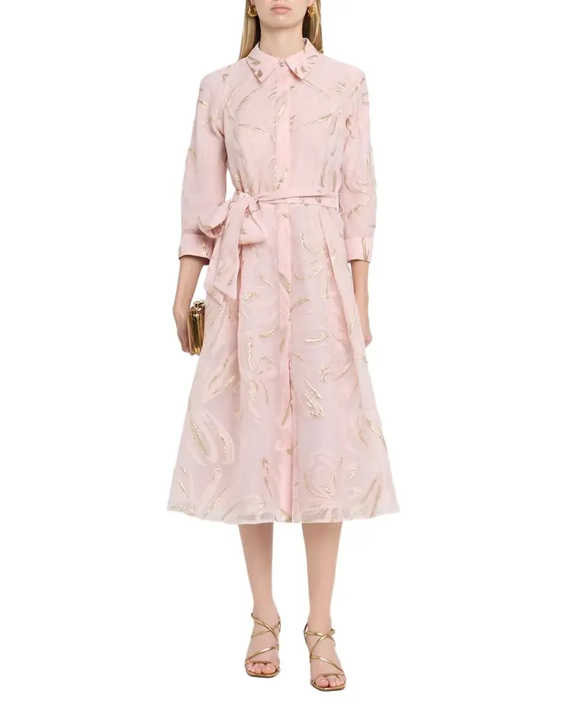Rickie Freeman for Teri Jon Metallic Floral Organza Jacquard Midi Shirtdress | Image 1 Rickie Freeman for Teri Jon Metallic Floral Organza Jacquard Midi Shirtdress | Image 1