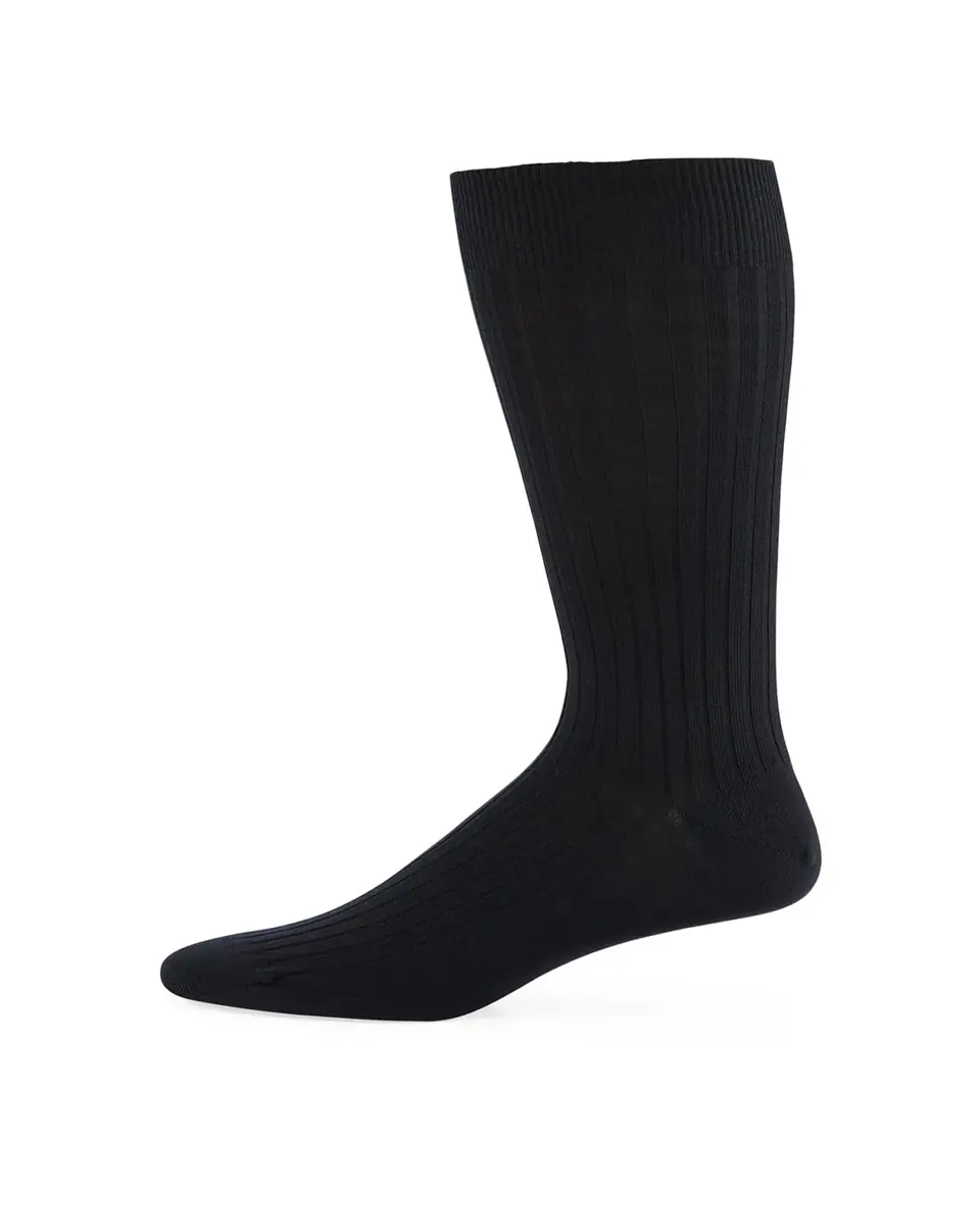 Neiman Marcus Ribbed Merino-Silk Mid-Calf Socks | Thumbnail 3 Neiman Marcus Ribbed Merino-Silk Mid-Calf Socks | Thumbnail 3
