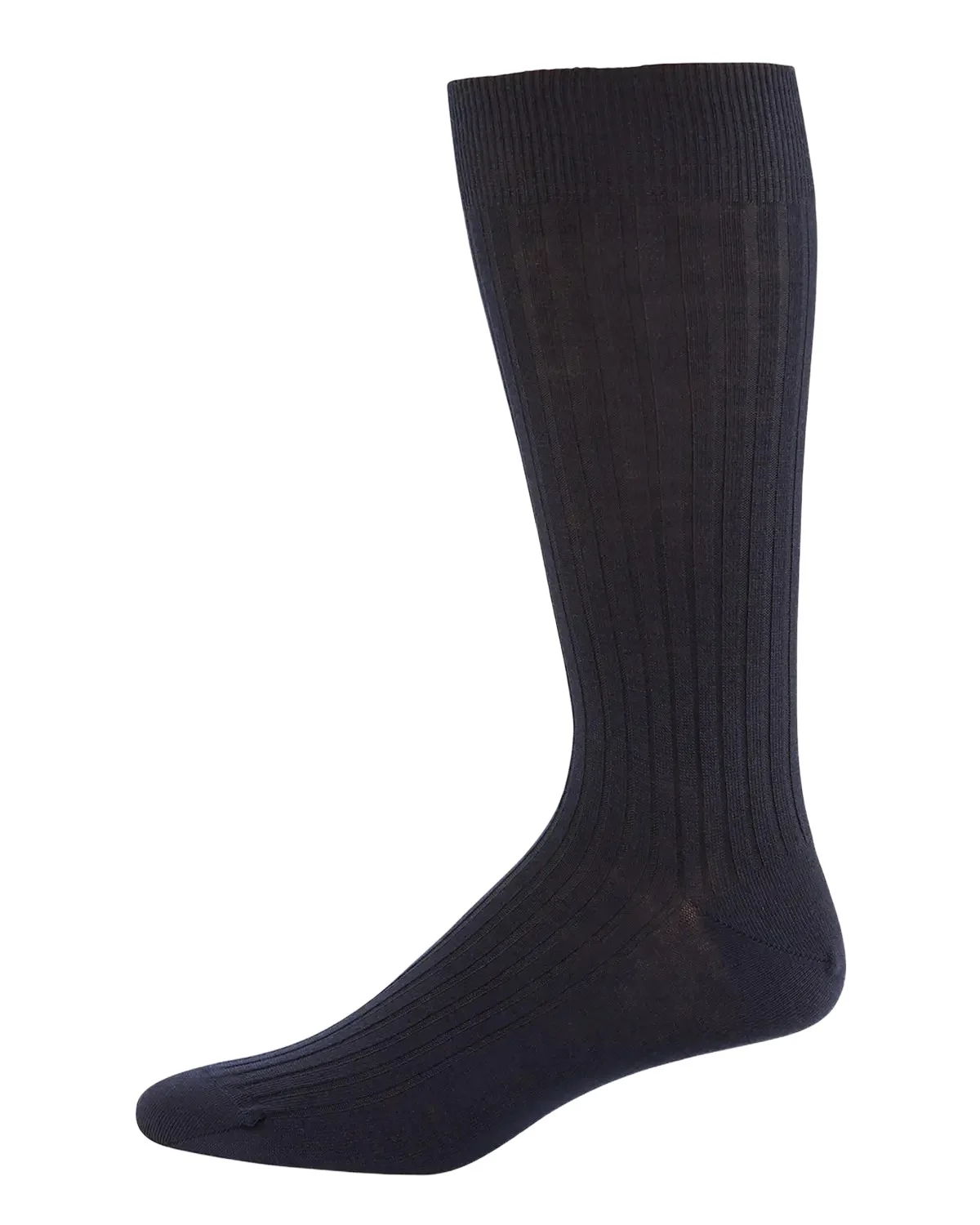 Neiman Marcus Ribbed Merino-Silk Mid-Calf Socks