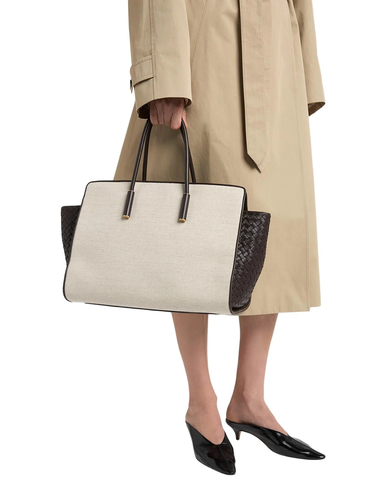 Barbara Medium Canvas and Leather Tote Bag Barbara Medium Canvas and Leather Tote Bag