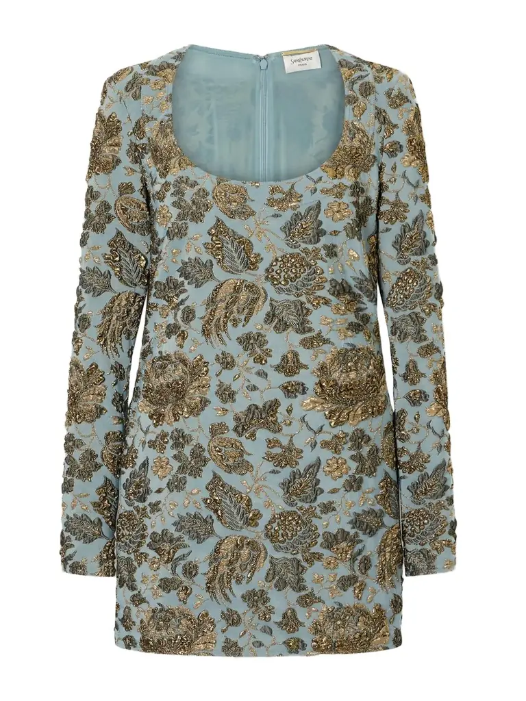 Saint Laurent Jardin Brocade Mini Dress | Image 1 Saint Laurent Jardin Brocade Mini Dress | Image 1