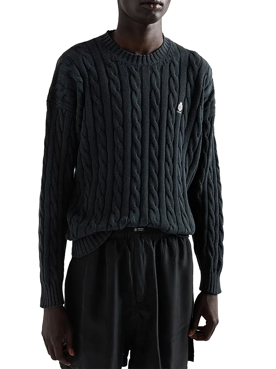 Prada Men's Cotton Crewneck Sweater | Thumbnail 3