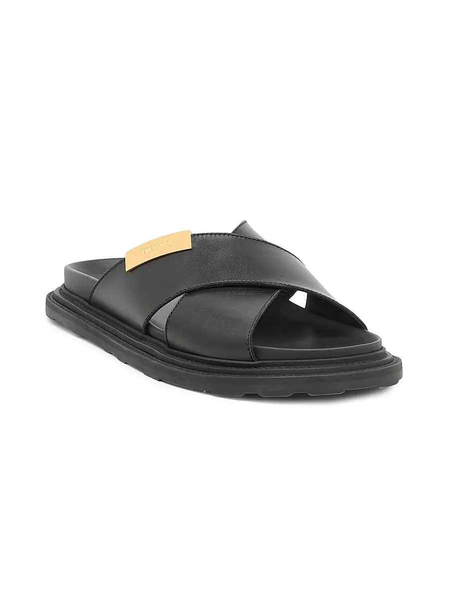 MOSCHINO Men's Leather Crisscross Sandals | Thumbnail 2